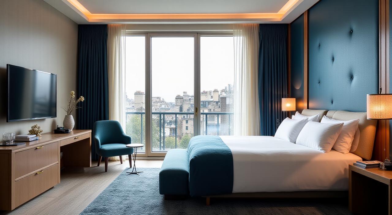 Vue panoramique d'une suite de luxe à Axiom Hotel