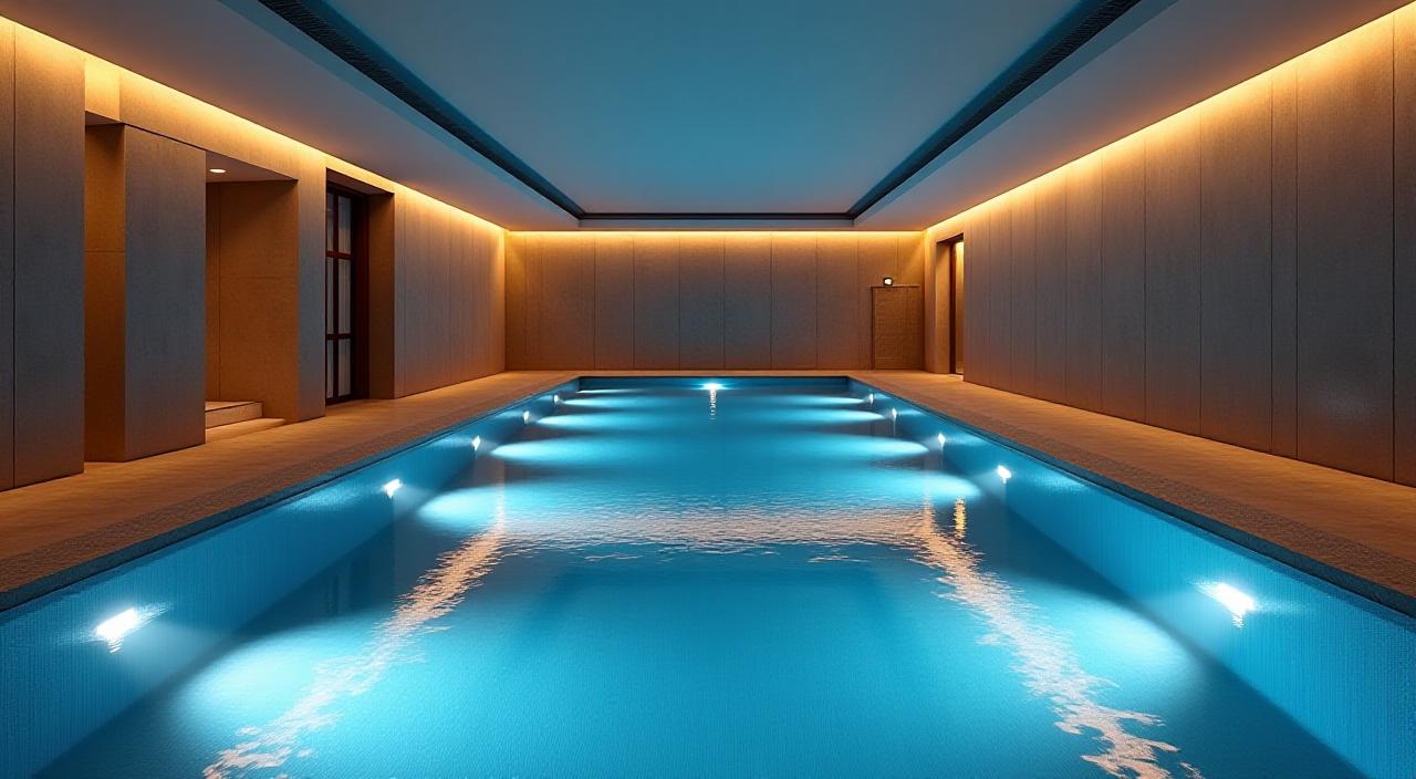 Vue apaisante de la piscine intérieure du spa Axiom Hotel